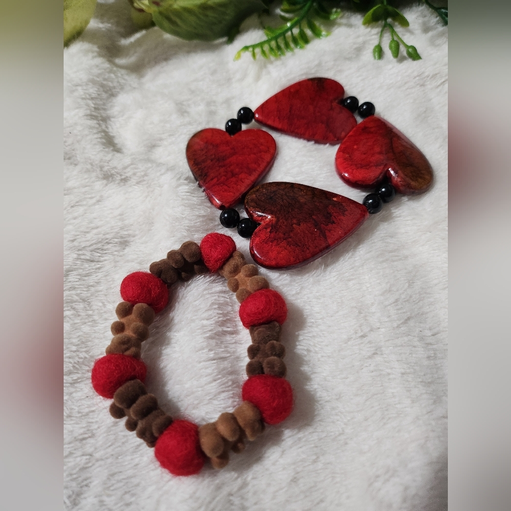 Handmade Valentine's Day themed beaded bracelets